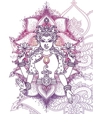 Hint tanrıçası Lakshmi ve Kraliyet süsleme, kutlama Ganesh Chaturthi, vektör çizim için kart olarak kullanılabilir
