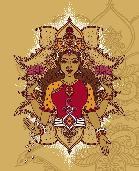 Ινδική Θεά Lakshmi Και Βασιλικό Στολίδι Μπορεί Χρησιμοποιηθεί Κάρτα Για — Διανυσματικό Αρχείο