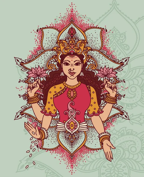 Indische Göttin Lakshmi Und Königliche Verzierung Kann Als Karte Für — Stockvektor