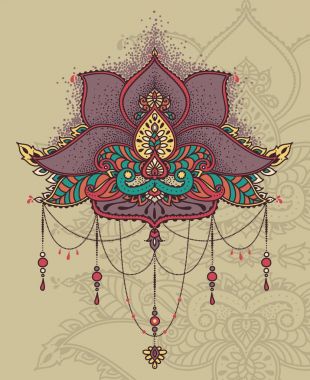 Dövme veya mehndi, vektör çizim için Kraliyet büyülü süsleme, stilize lotus çiçeği Hint tarzı,-ebilmek var olmak kullanılmış