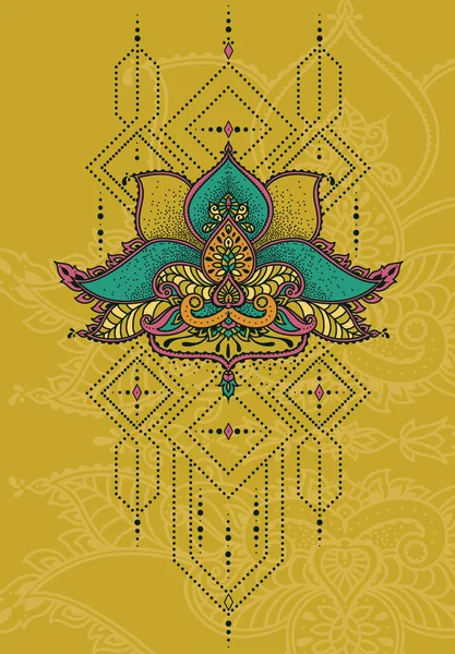 Красивий Абстрактний Орнамент Стилізована Квітка Лотоса Геометричні Декоративні Елементи Індійському Стокова Ілюстрація
