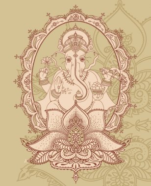 Lord Ganesha lotus ve royal Hint tarzı süsleme, oturma kutlama Ganesh Chaturthi, vektör çizim için kart olarak kullanılabilir