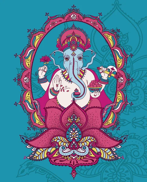 Lord Ganesha Assis Dans Lotus Ornement Style Royal Indien Peut — Image vectorielle