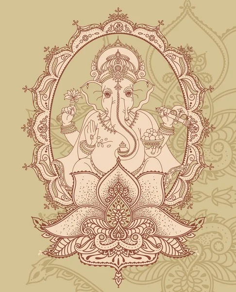Lord Ganesha Sitting Lotus Royal Indian Style Ornament Can Used — Stock Vector