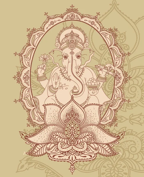 Señor Ganesha Sentado Adorno Loto Estilo Indio Real Puede Utilizar — Vector de stock