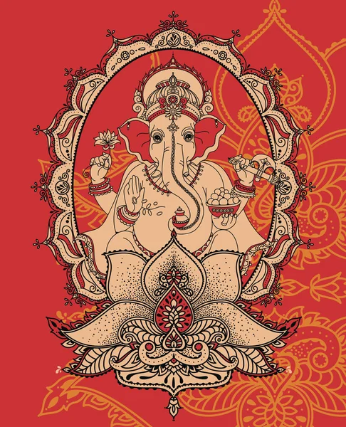 Lord Ganesha Sentado Lótus Ornamento Estilo Real Indiano Pode Ser —  Vetores de Stock