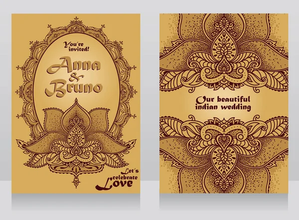 Dos Carteles Para Una Hermosa Boda India Con Adorno Tradicional — Vector de stock