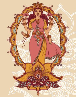 Hint tanrıçası Lakshmi ve Kraliyet süsleme, kutlama Diwali Festivali - Hint yeni yıl için kart olarak kullanılabilir, illüstrasyon vektör