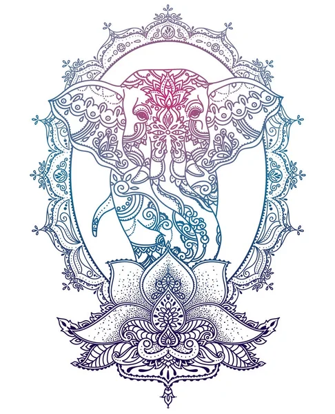 Éléphant Dans Cadre Royal Fleur Lotus Stylisée Peut Être Utilisé — Image vectorielle