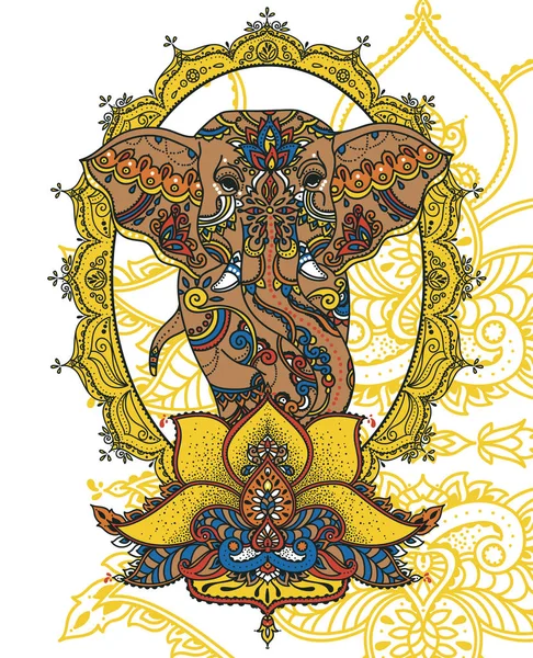 Слон Королівському Кадру Стилізовані Лотоса Може Використовуватися Вітальна Листівка Свята — стоковий вектор