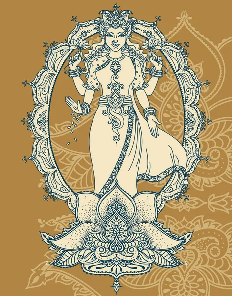 Indische Göttin Lakshmi Und Königliches Ornament Kann Als Karte Für — Stockvektor