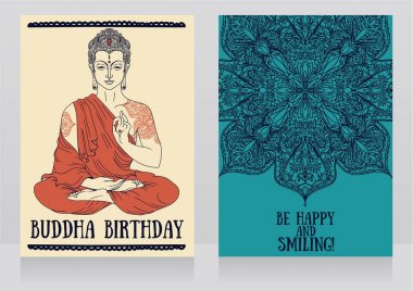 two cards for Buddha birthday with beautiful asian ornament, vector illustration clipart