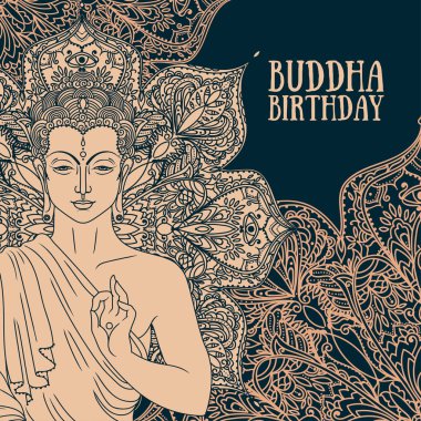 Buddha in meditation on beautiful and magical mandala, can be used as greeting card for buddha birthday, vector illustration  clipart