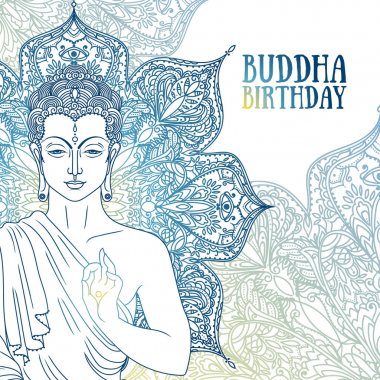 Buda güzel ve büyülü mandala üzerinde meditasyon Buda doğum günü, vektör çizim tebrik kartı kullanılabilir 