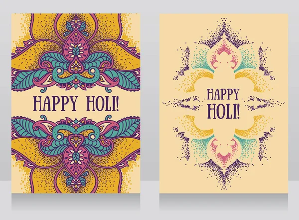 Two Posters Beautiful Indian Holiday Holi Festivali Traditional Ornament Can — Stock Vector