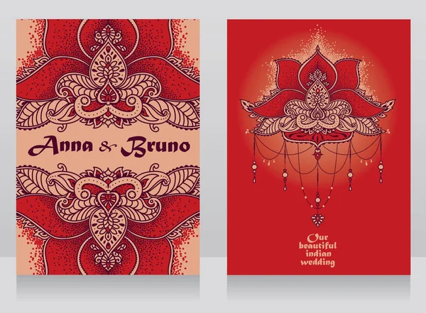 Dwa Plakaty Dla Piękny Ślub Tradycyjnym Ornamentem Ilustracji Wektorowych — Wektor stockowy