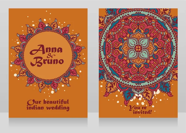 Two Cards Indian Style Wedding Traditional Royal Mandala Vector Illustration — Stock Vector