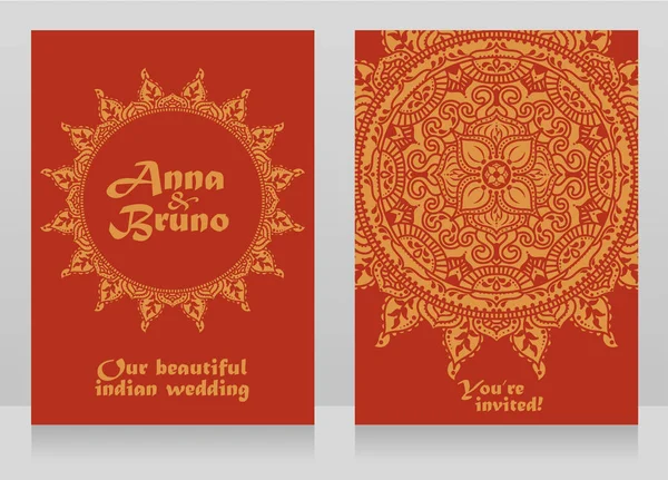 Δύο Κάρτες Για Γάμο Ινδικού Στυλ Παραδοσιακή Βασιλική Μάνταλα Εικονογράφηση — Διανυσματικό Αρχείο