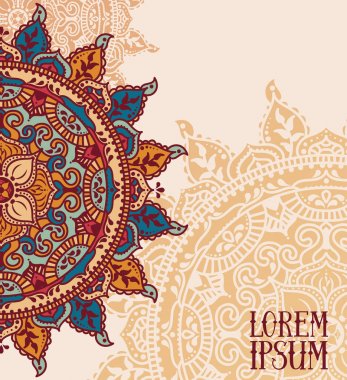 Güzel desen folklorik tarzı, kartı Hint büyülü mandala, vektör çizim ile yuvarlak