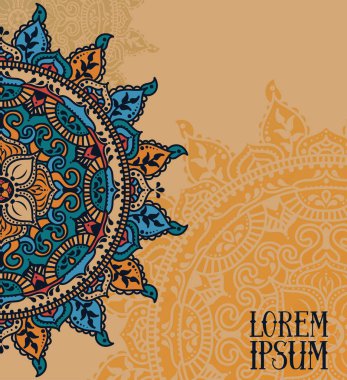 Güzel desen folklorik tarzı, kartı Hint büyülü mandala, vektör çizim ile yuvarlak