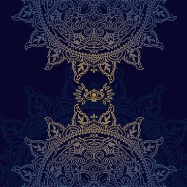 Güzel desen folklorik tarzı, kartı Hint büyülü mandala, vektör çizim ile yuvarlak