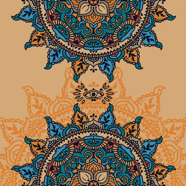 Magnifique Motif Rond Dans Style Folklorique Carte Avec Mandala Magique — Image vectorielle