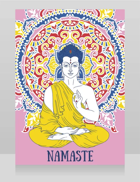 Poster Buddha Meditație Frumos Ornament Mandala Poate Folosit Felicitare Pentru — Vector de stoc