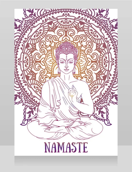 Poster Buddha Meditație Frumos Ornament Mandala Poate Folosit Felicitare Pentru — Vector de stoc