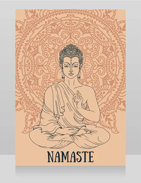 Póster Con Buda Meditación Sobre Hermoso Adorno Mandala Puede Utilizar — Vector de stock