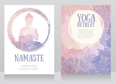 iki kart ile Buda siluet sanat arka planda, yoga studio için Buda doğum günü, vektör çizim tebrik kartı kullanılabilir