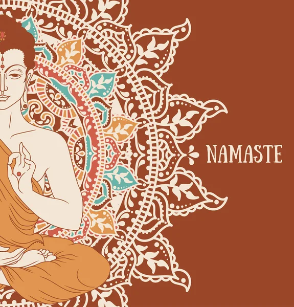 Βούδας Στο Διαλογισμό Στον Όμορφο Και Μαγικό Μάνταλα Μπορεί Χρησιμοποιηθεί — Διανυσματικό Αρχείο