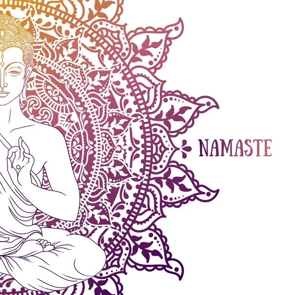 Βούδας Στο Διαλογισμό Στον Όμορφο Και Μαγικό Μάνταλα Μπορεί Χρησιμοποιηθεί — Διανυσματικό Αρχείο