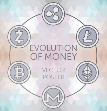 Cryptocurrency, geometrik arka plan, vektör çizim üzerinde para birimi Logotype için poster