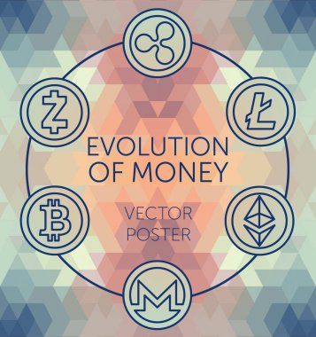 Cryptocurrency, geometrik arka plan, vektör çizim üzerinde para birimi Logotype için poster
