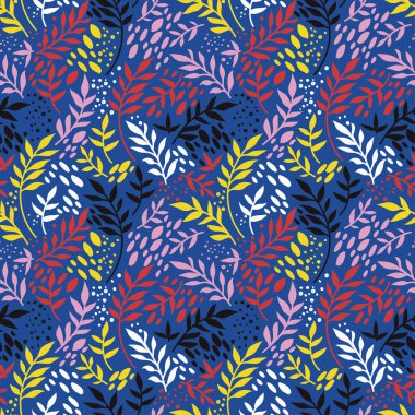 renkli çırpı ve mavi arka plan, vektör çizim yapraklarda ile Seamless Modeli