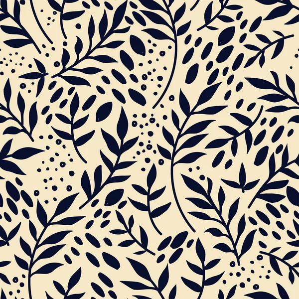 黒の枝と葉 ベクトル図のシームレス パターン — ストックベクタ