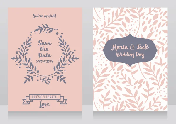 Dos Tarjetas Boda Con Ramitas Puntos Estilo Romántico Ilustración Vectorial — Vector de stock