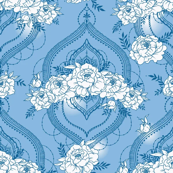 Motif Sans Couture Avec Des Pivoines Abondantes Des Cadres Décoratifs — Image vectorielle