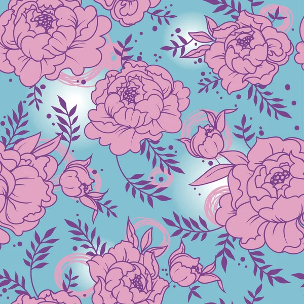 Seamless Pattern Beutiful Peonies Hand Drawn Style Vector Illustration — Stock Vector