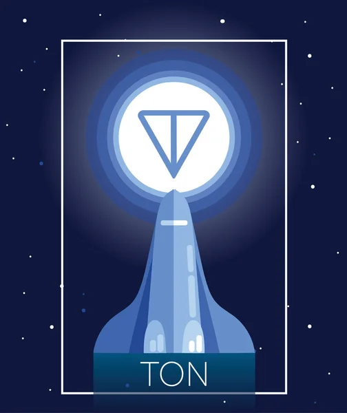 Póster Criptomoneda Transbordador Espacial Volar Ton Logotipo Luna Ilustración Vectorial — Archivo Imágenes Vectoriales