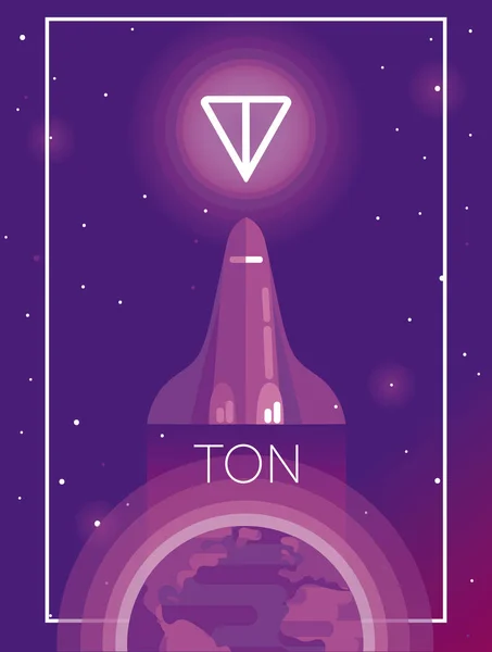 Póster Criptomoneda Transbordador Espacial Volar Desde Tierra Ton Logotipo Ilustración — Archivo Imágenes Vectoriales