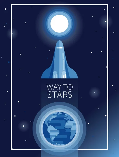 Banner Way Stars Space Shuttle Going Moon Can Used Cosmic — Stock Vector