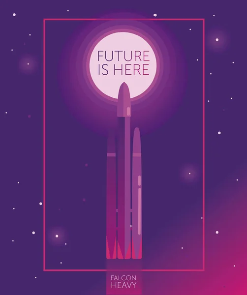 Banner Future Here Space Shuttle Falcon Heavy Going Space Can — Stock Vector