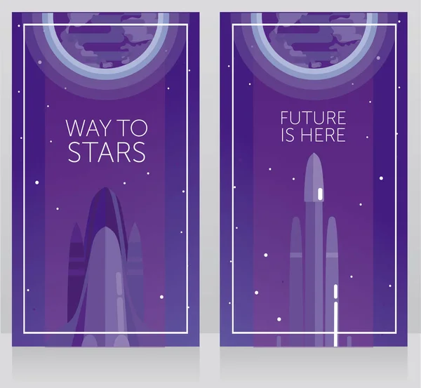 Two Banners Space Travels Space Shuttle Falcon Heavy Can Used — Stock Vector