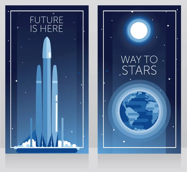 Two Banners Space Travels Spaceship Falcon Heavy Earth Can Used — Stock Vector