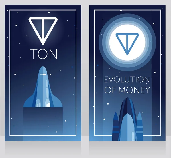 Two Cards Telegram Cryptocurrency Ton New Space Technology Space Shuttle — Stock Vector