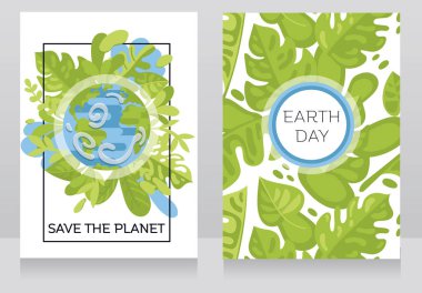çerçeve çiçek, bizim gezegen ile iki afiş-ebilmek var olmak kullanılmış için Dünya Günü tebrik kartı veya ekoloji organizasyon, vektör çizim için banner olarak 