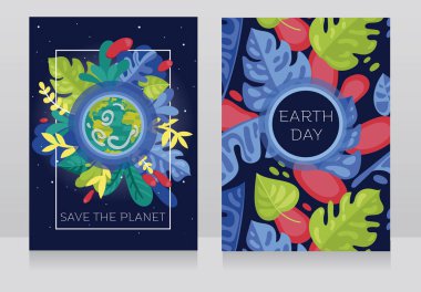çerçeve çiçek, bizim gezegen ile iki afiş-ebilmek var olmak kullanılmış için Dünya Günü tebrik kartı veya ekoloji organizasyon, vektör çizim için banner olarak 