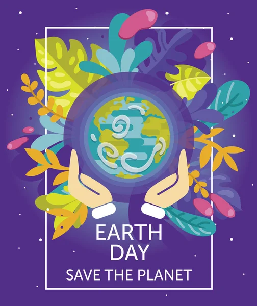 Kaart Voor Dag Van Aarde Met Onze Planeet Floral Frame — Stockvector