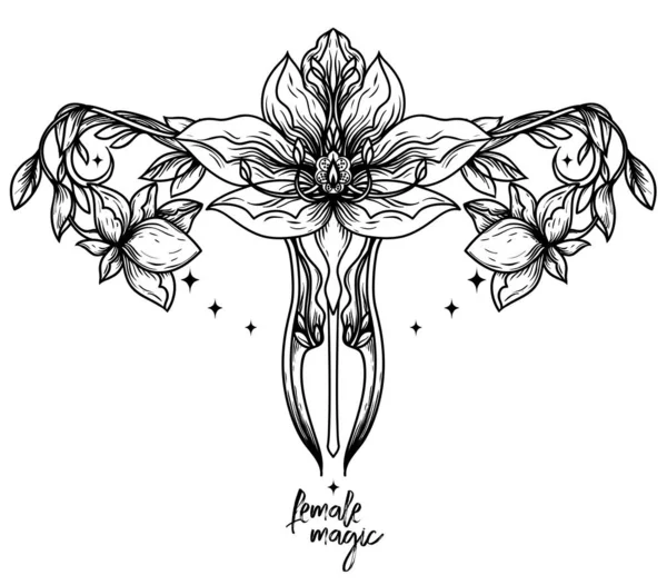 Female Magic Poster Symbol Uterus Lotus Flower Female Sacral Symbol — Stock Vector
